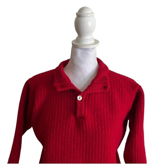 Ubaldin Scuola Italy Knit Red 100% Fine Merino Wool Thick Knit Collared US Small - Picture 3 of 9